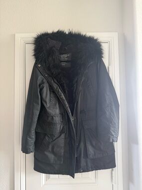 American Eagle Outfitters Black Faux-Fur Hood Utility Parka